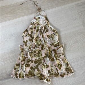Zimmermann Olive and Pink Floral Romper